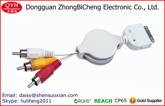 Pour les dispositifs stéréo 30-Pin escamotable au câble de l'audio 3rca
