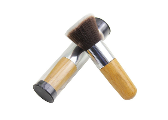 Petite brosse de maquillage d'amortisseur pour le visage, brosse plate d'amortisseur de poignée en bambou de Kabuki