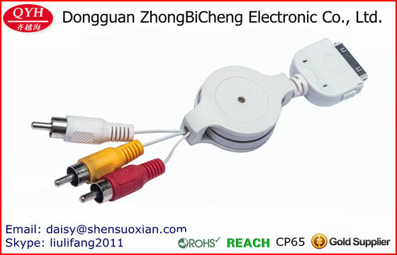 Pour les dispositifs stéréo 30-Pin escamotable au câble de l'audio 3rca