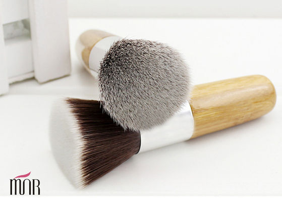 Petite brosse de maquillage d'amortisseur pour le visage, brosse plate d'amortisseur de poignée en bambou de Kabuki